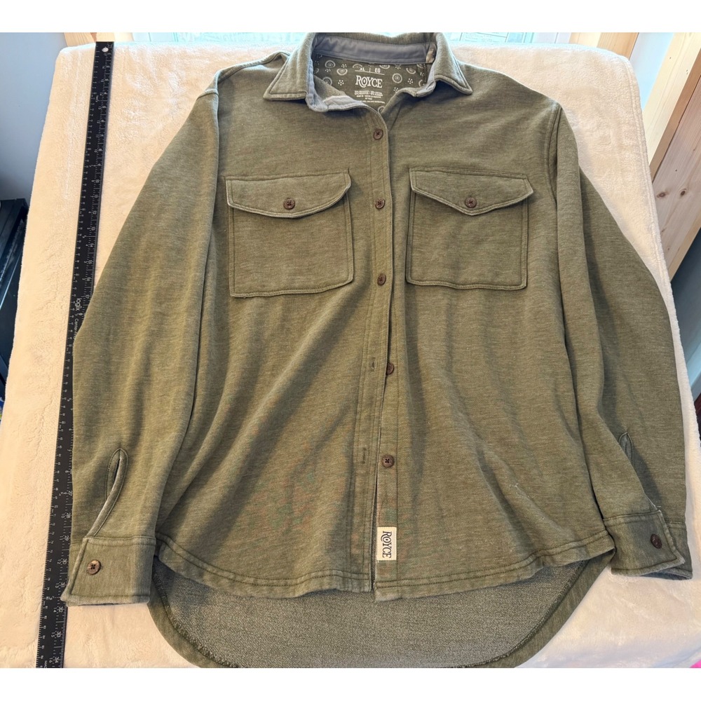 Royce Women XL Olive Green Knit Button Down Shirt Jacket Fleece Shacket Pockets